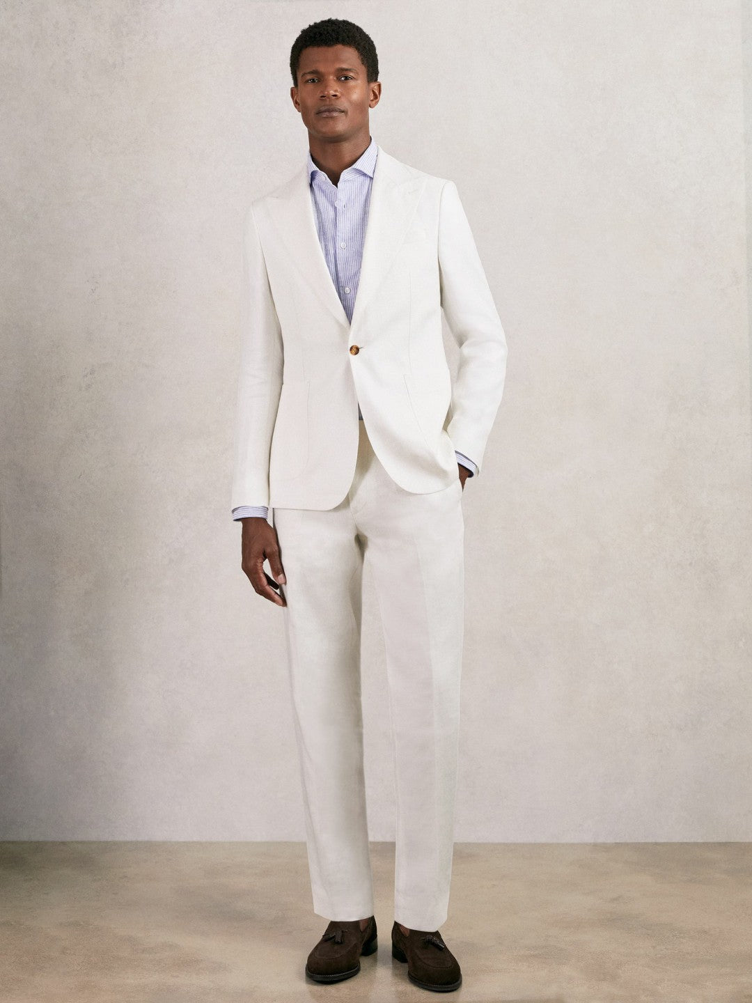 Slim Fit Lyocell Linen Suit Trousers in White | Reiss Men Exclusive