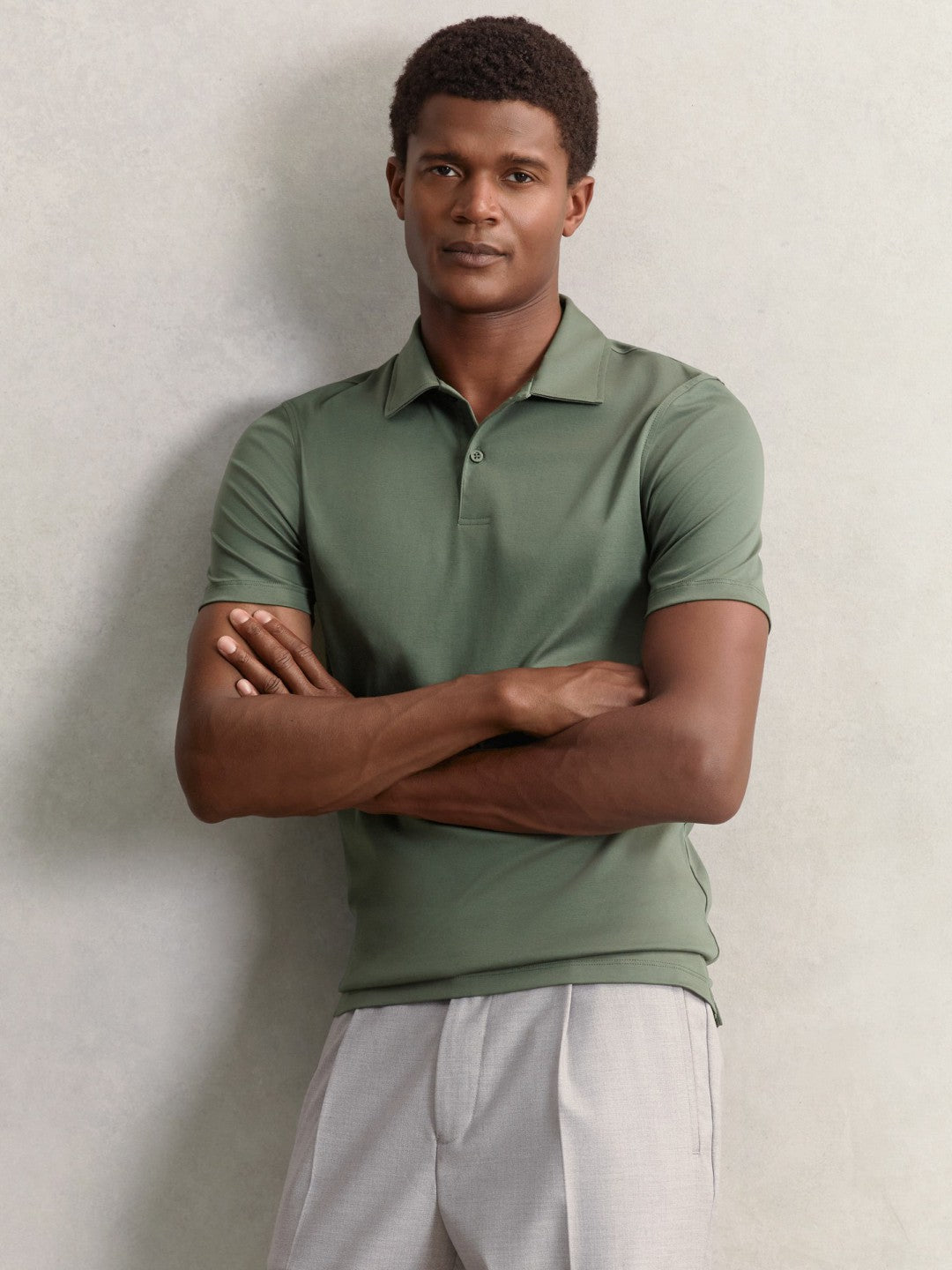 Cotton Short-Sleeve Polo Shirt in Kale Green | Reiss Men Exclusive