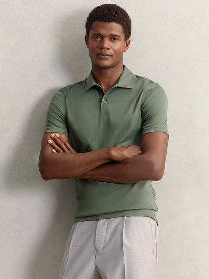 Cotton Short-Sleeve Polo Shirt in Kale Green | Reiss Men Exclusive