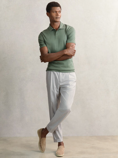 Cotton Short-Sleeve Polo Shirt in Kale Green | Reiss Men Exclusive