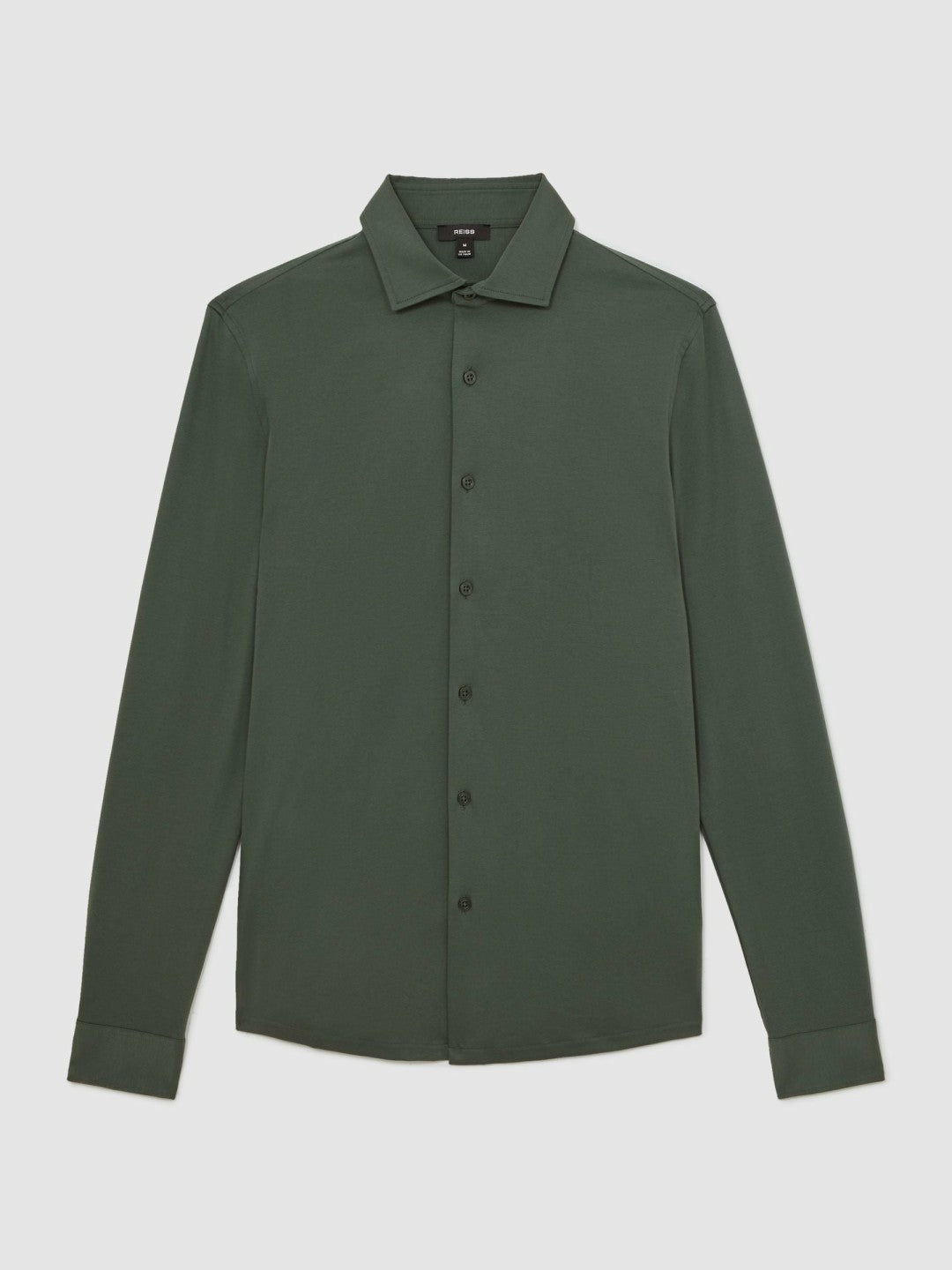 Cotton-Jersey Button-Through Shirt in Kale Green | Reiss Men Premium