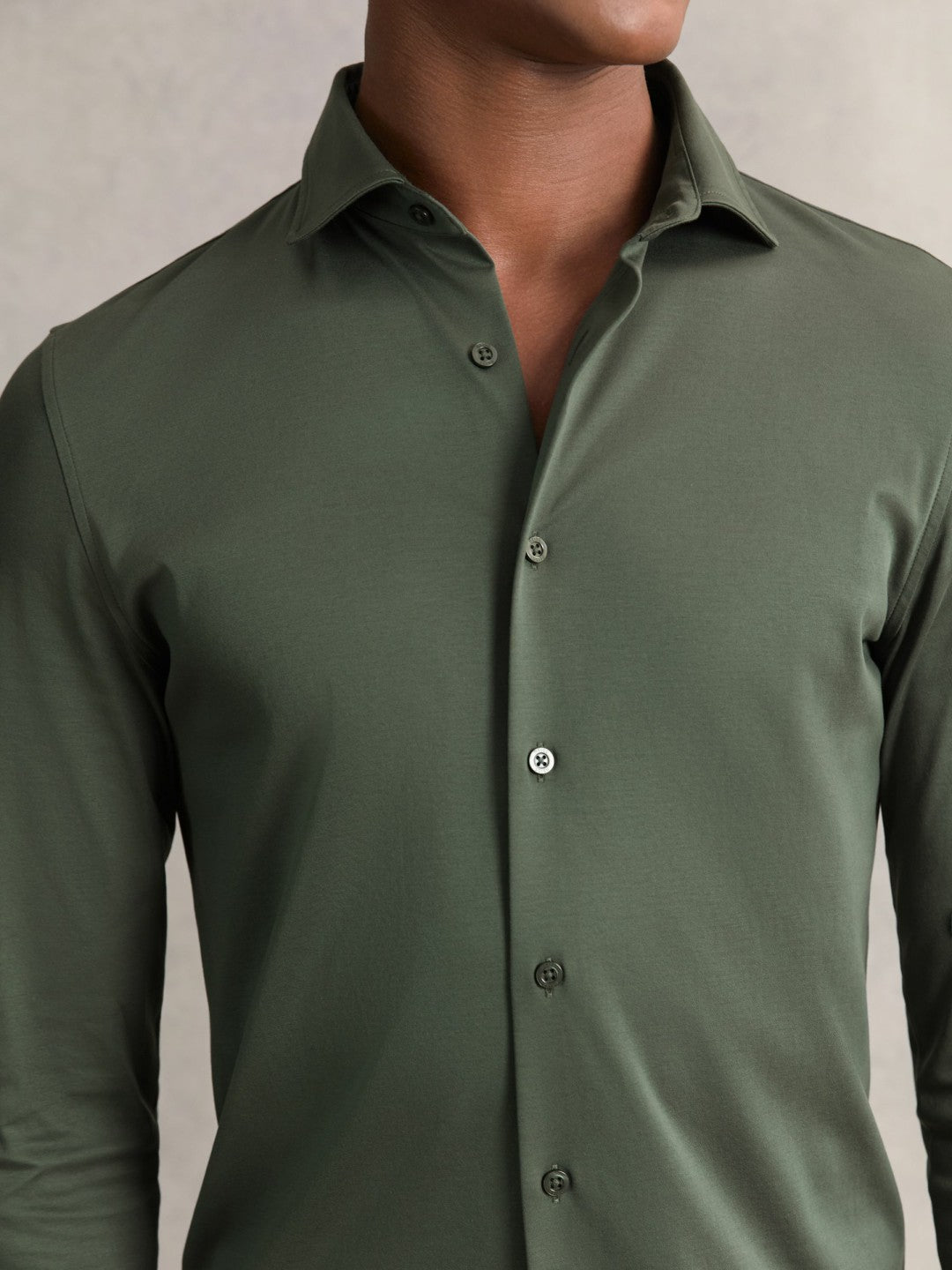 Cotton-Jersey Button-Through Shirt in Kale Green | Reiss Men Premium