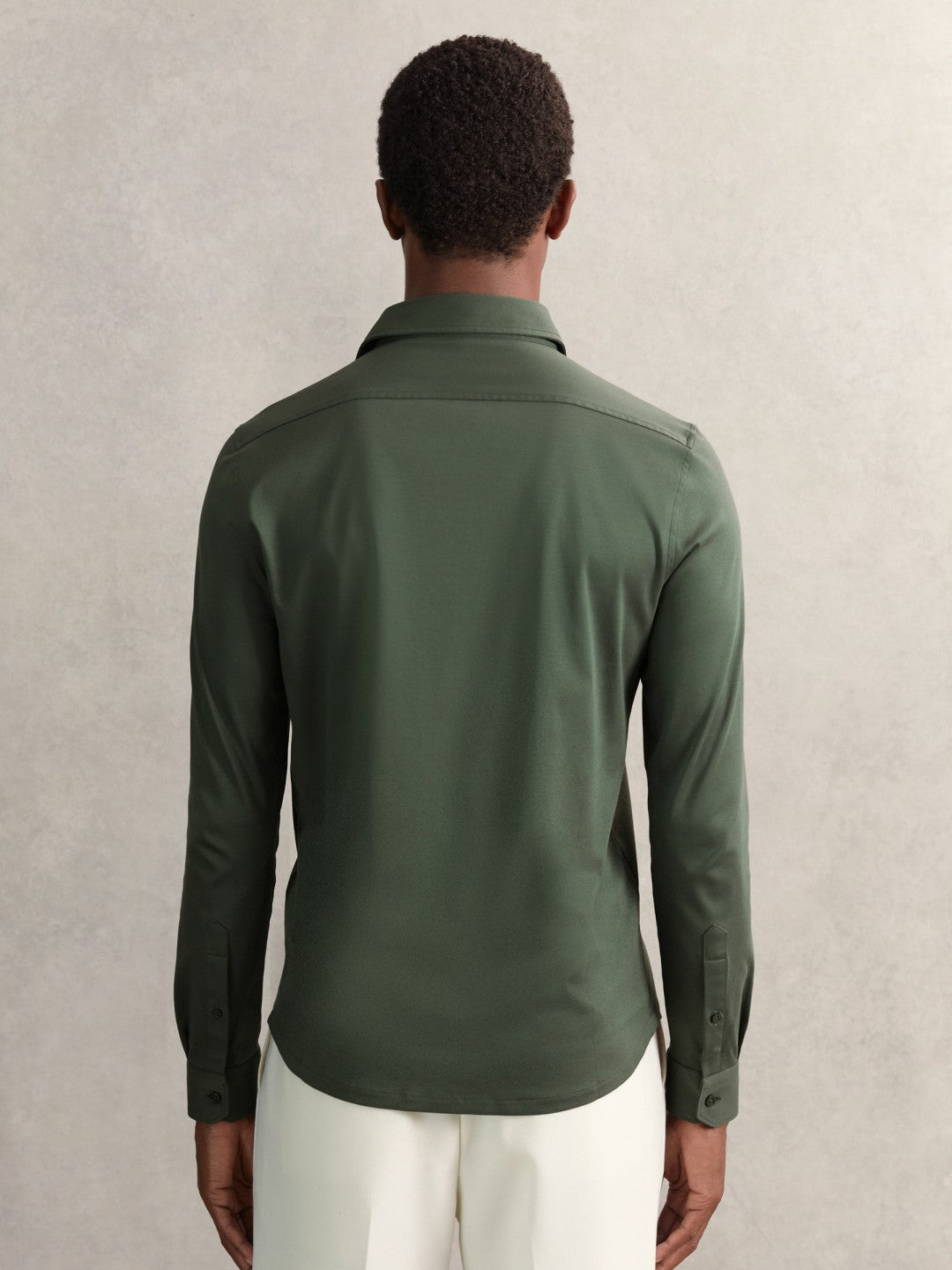 Cotton-Jersey Button-Through Shirt in Kale Green | Reiss Men Premium
