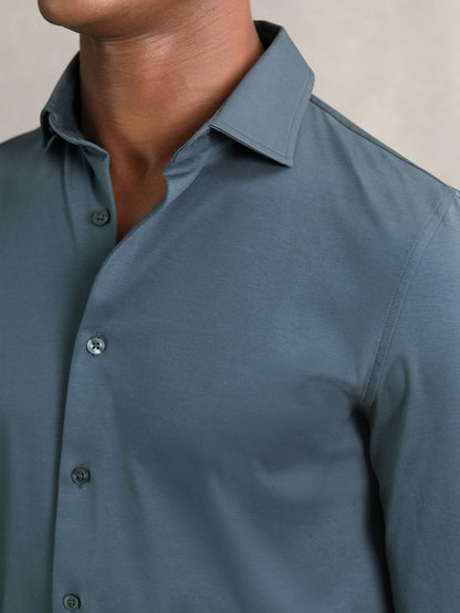 Cotton-Jersey Button-Through Shirt in Airforce Blue | Reiss Men Trending