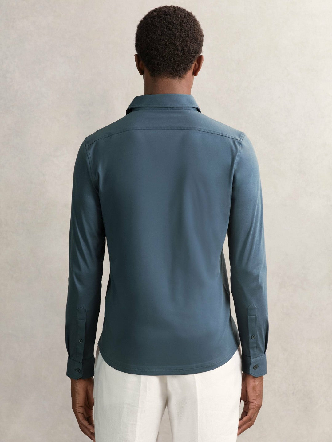 Cotton-Jersey Button-Through Shirt in Airforce Blue | Reiss Men Trending