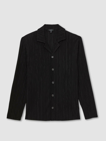 Plissé Cuban-Collar Long-Sleeve Shirt in Black | Reiss Men Popular