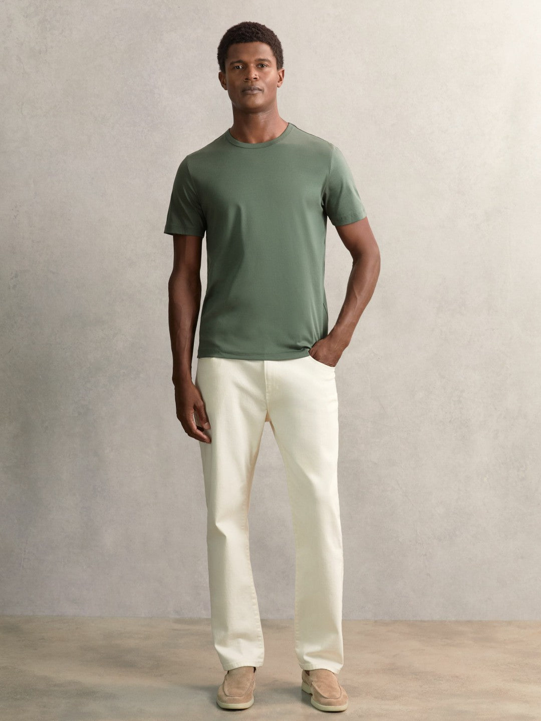 Airwater-Cotton Crew-Neck T-Shirt in Kale Green | Reiss Men Featured
