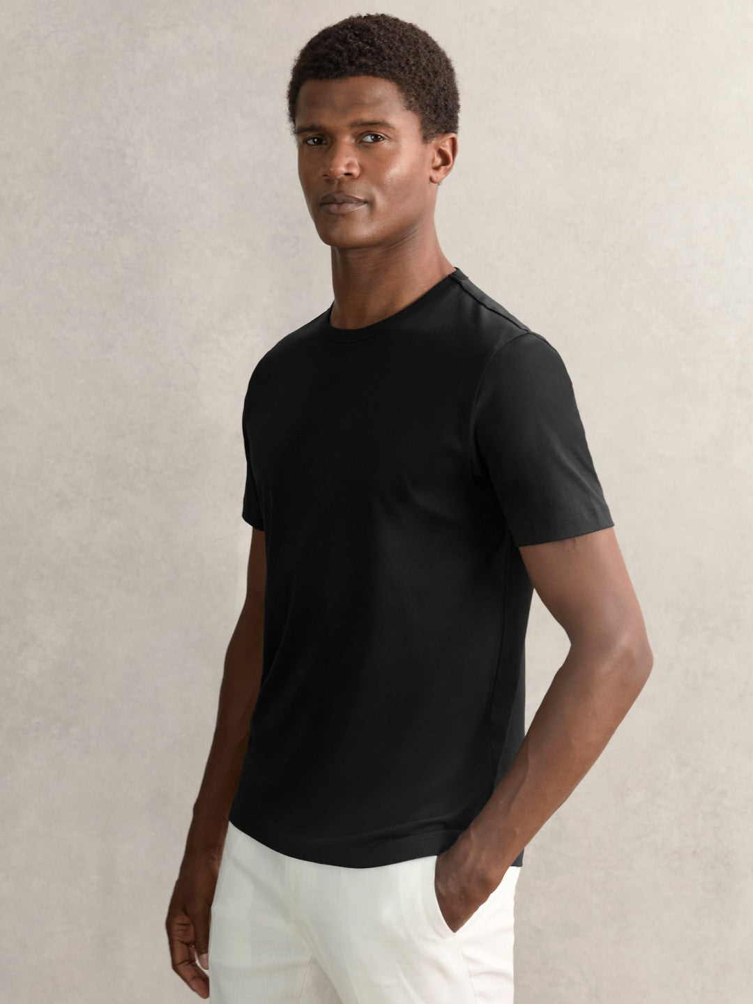 Airwater-Cotton Crew-Neck T-Shirt in Black | Reiss Men Featured
