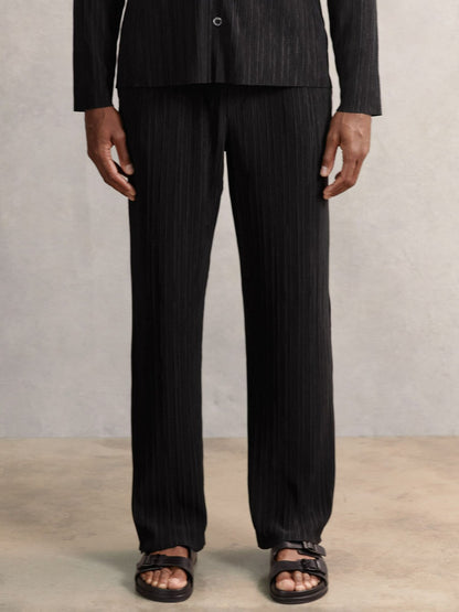 Plissé Wide Leg Trousers in Black | Reiss Men Best Seller