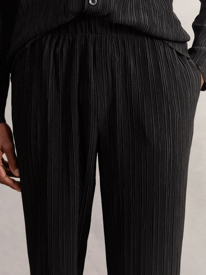 Plissé Wide Leg Trousers in Black | Reiss Men Best Seller