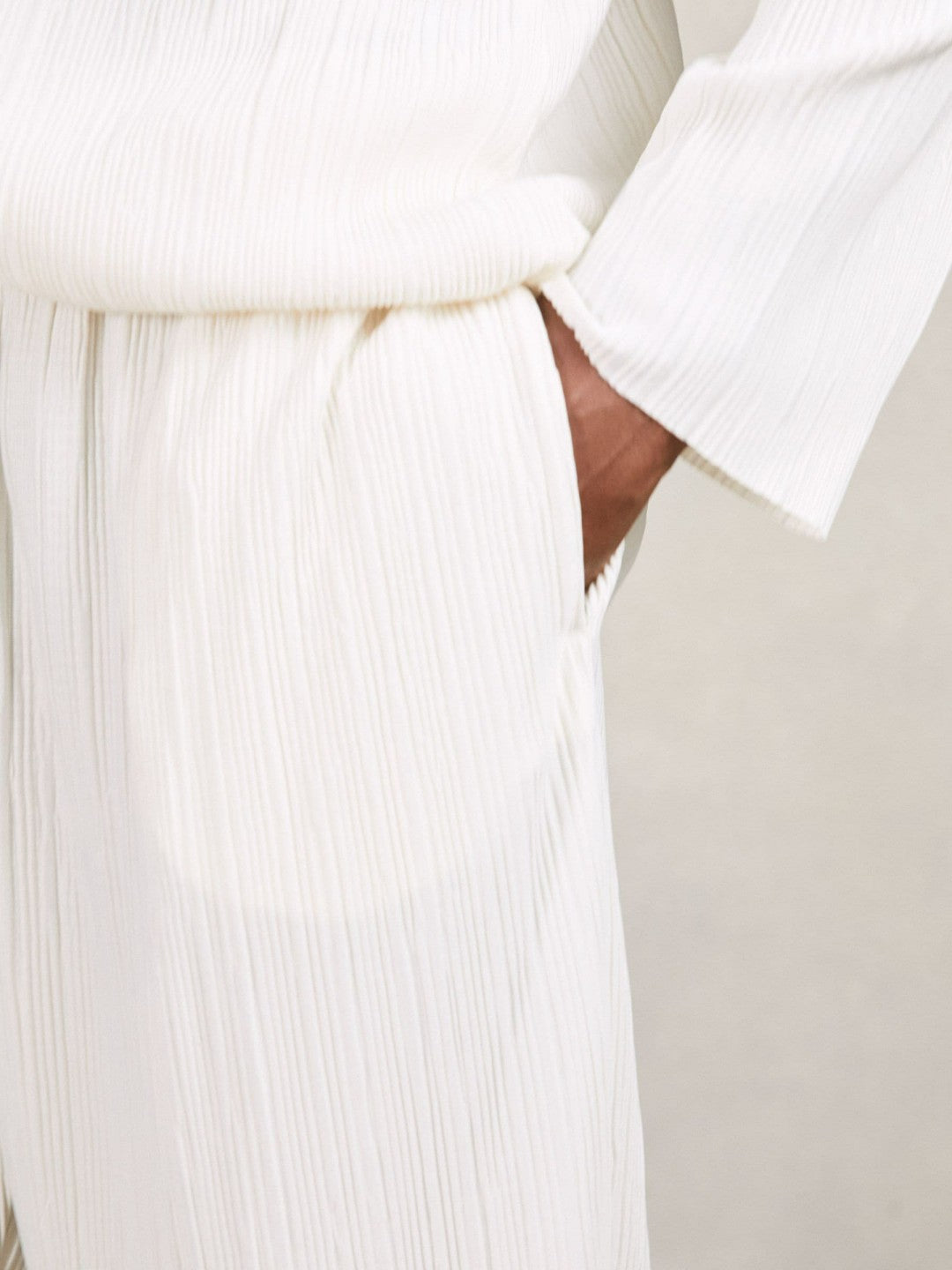 Plissé Wide Leg Trousers in Off White | Reiss Men Popular