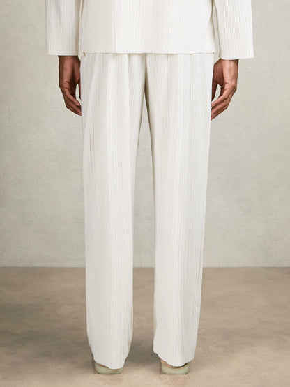 Plissé Wide Leg Trousers in Off White | Reiss Men Popular