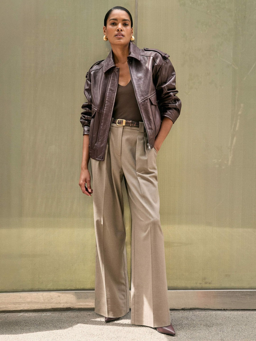 Oversized Leather Jacket in Aubergine | Reiss Women Exclusive