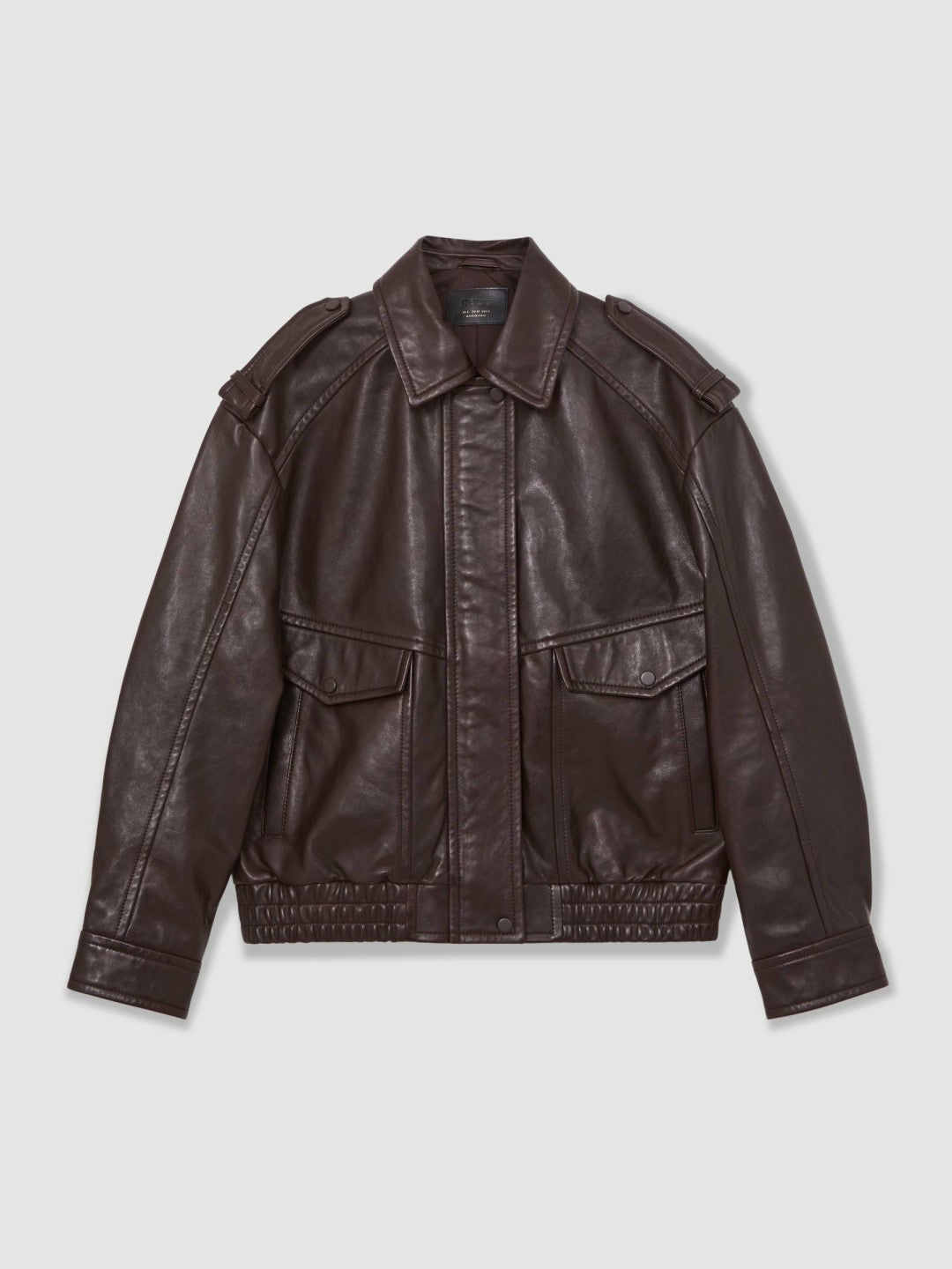 Oversized Leather Jacket in Aubergine | Reiss Women Exclusive