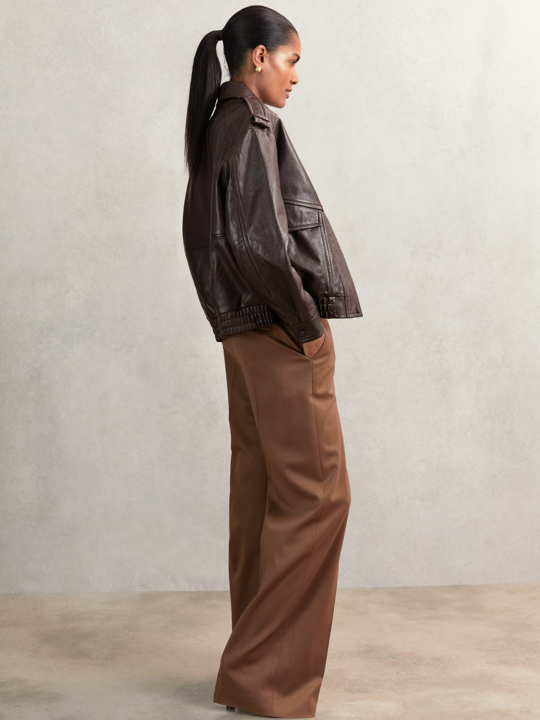 Oversized Leather Jacket in Aubergine | Reiss Women Exclusive