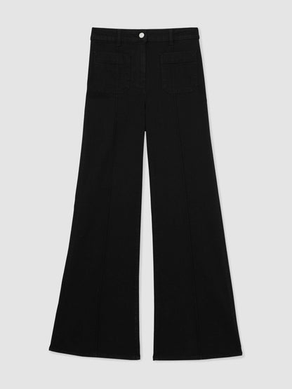 Petite Patch-Pocket Flared Jeans in Black | Reiss Women Featured