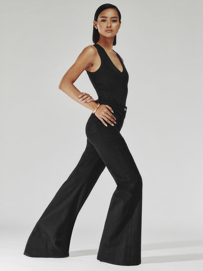 Petite Patch-Pocket Flared Jeans in Black | Reiss Women Featured