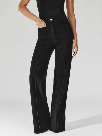 Petite Patch-Pocket Flared Jeans in Black | Reiss Women Featured