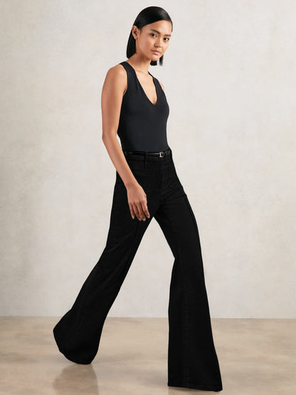 Petite Patch-Pocket Flared Jeans in Black | Reiss Women Featured