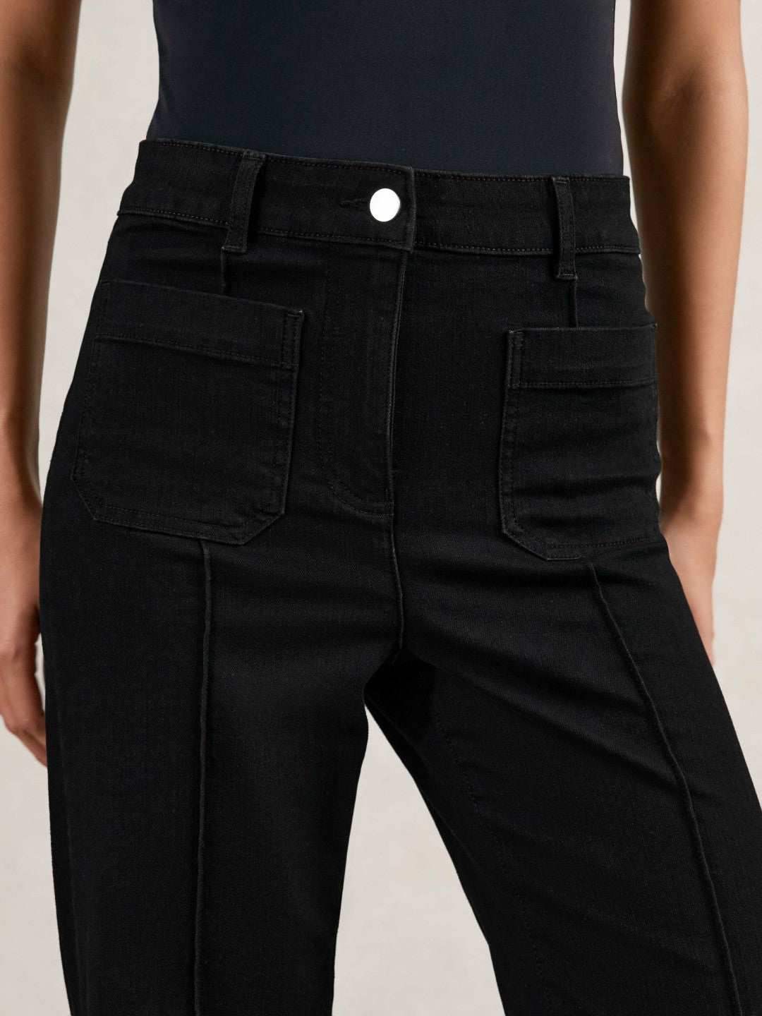 Petite Patch-Pocket Flared Jeans in Black | Reiss Women Featured