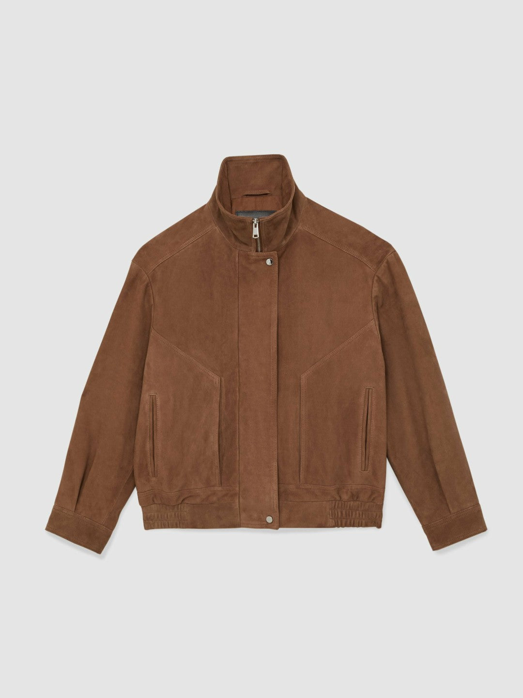 Suede Funnel-Neck Bomber Jacket in Tan | Reiss Women Best Seller