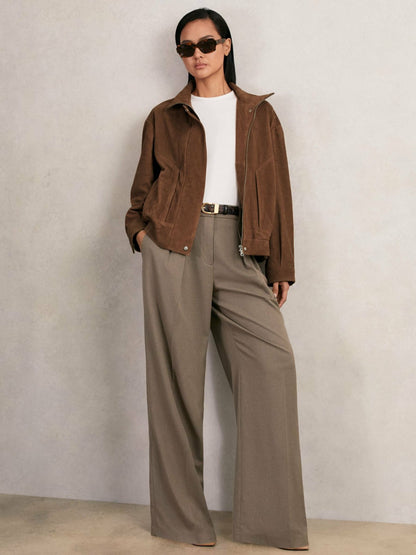 Suede Funnel-Neck Bomber Jacket in Tan | Reiss Women Best Seller