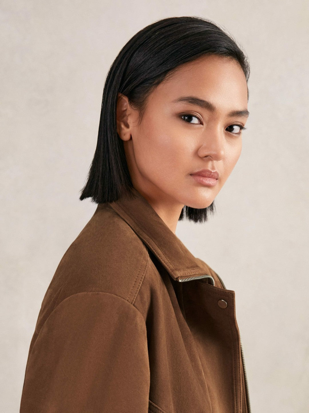 Suede Funnel-Neck Bomber Jacket in Tan | Reiss Women Best Seller