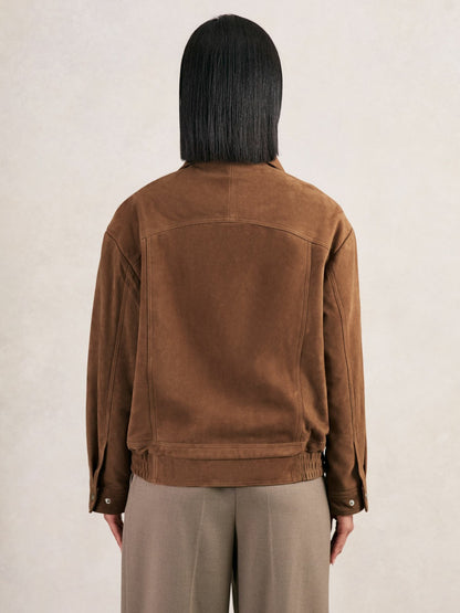 Suede Funnel-Neck Bomber Jacket in Tan | Reiss Women Best Seller