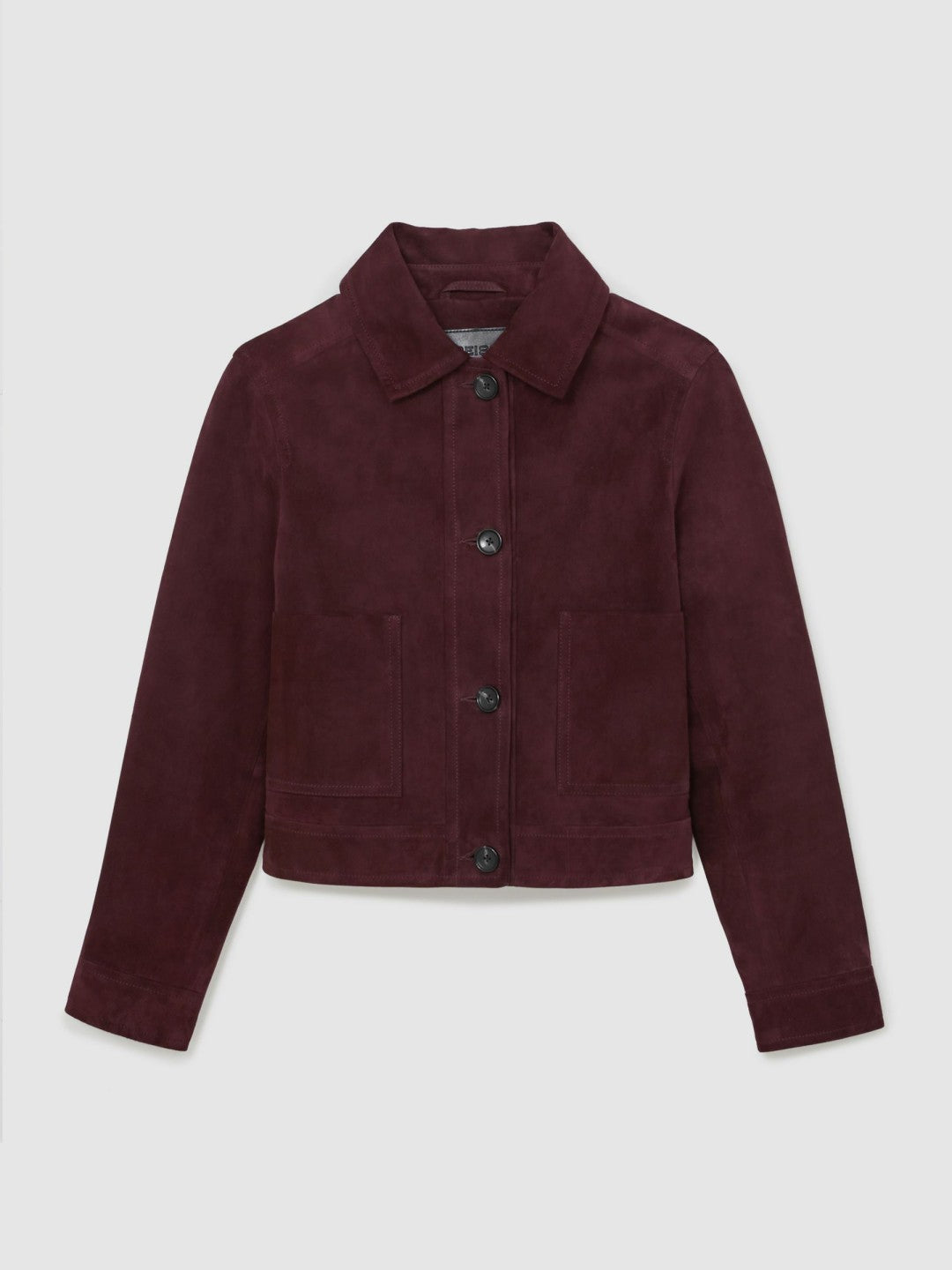Suede Button Through Jacket in Burgundy | Reiss Women Trending