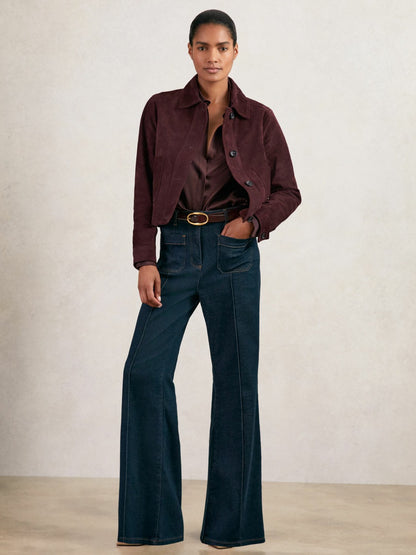 Suede Button Through Jacket in Burgundy | Reiss Women Trending