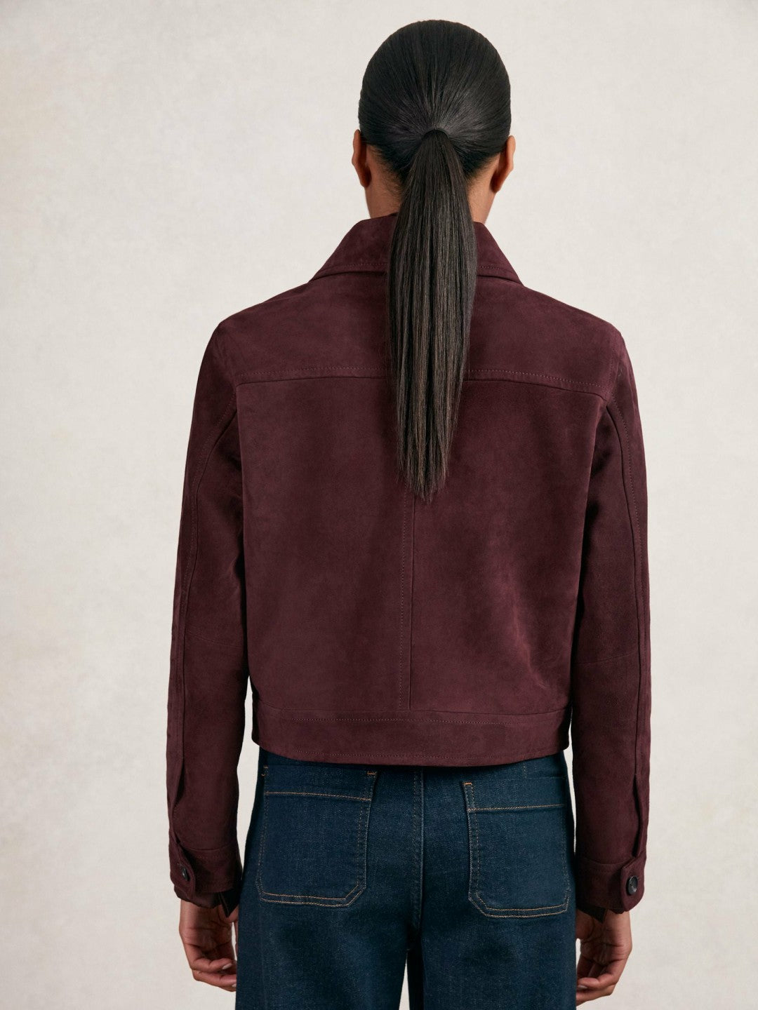 Suede Button Through Jacket in Burgundy | Reiss Women Trending