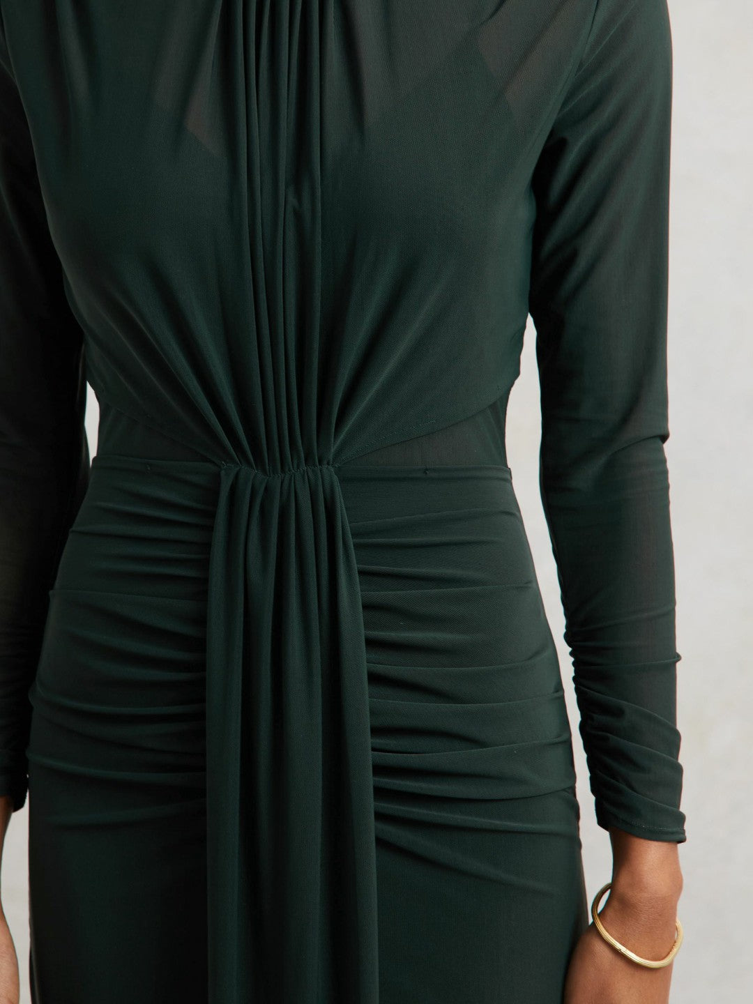 Petite Ruched Long-Sleeve Maxi Dress in Dark Green | Reiss Women Popular