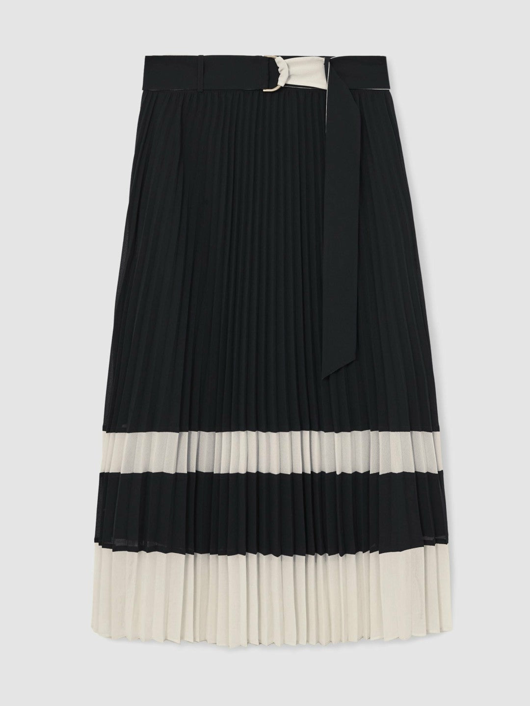 Belted Pleated Midi Skirt in Navy/Ivory | Reiss Women Recommended