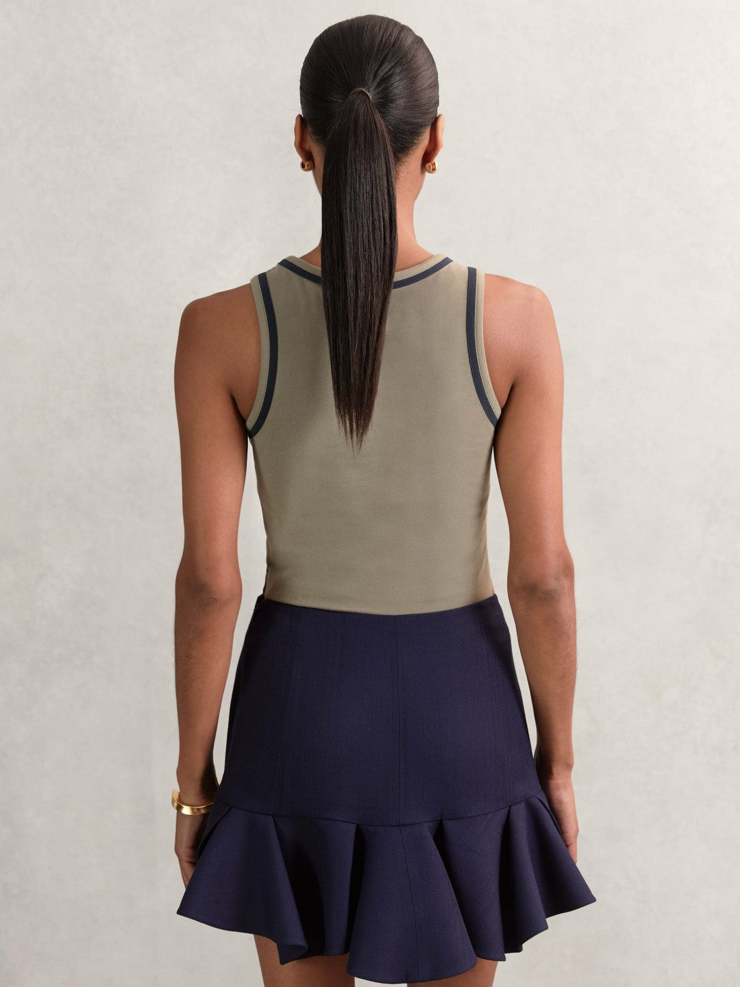 Stretch-Cotton Jersey Tipped Vest in Khaki Green/Navy | Reiss Women Recommended