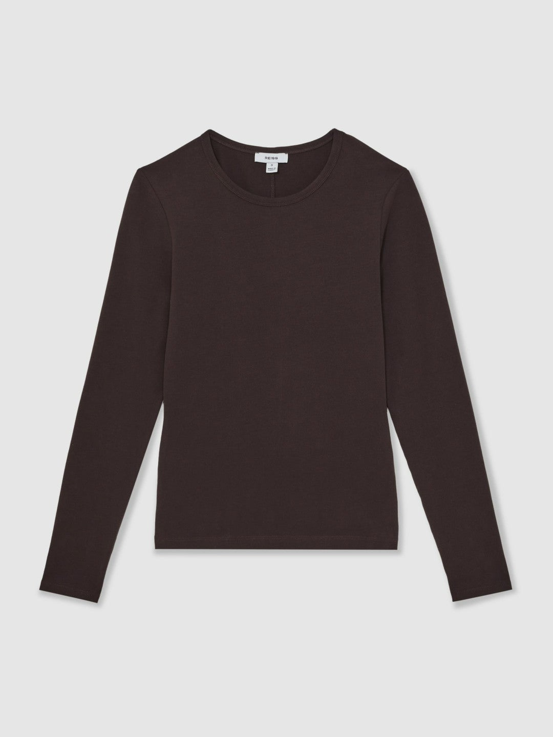 Cotton Crew-Neck Long-Sleeve T-Shirt With Stretch in Plum Purple | Reiss Women Exclusive