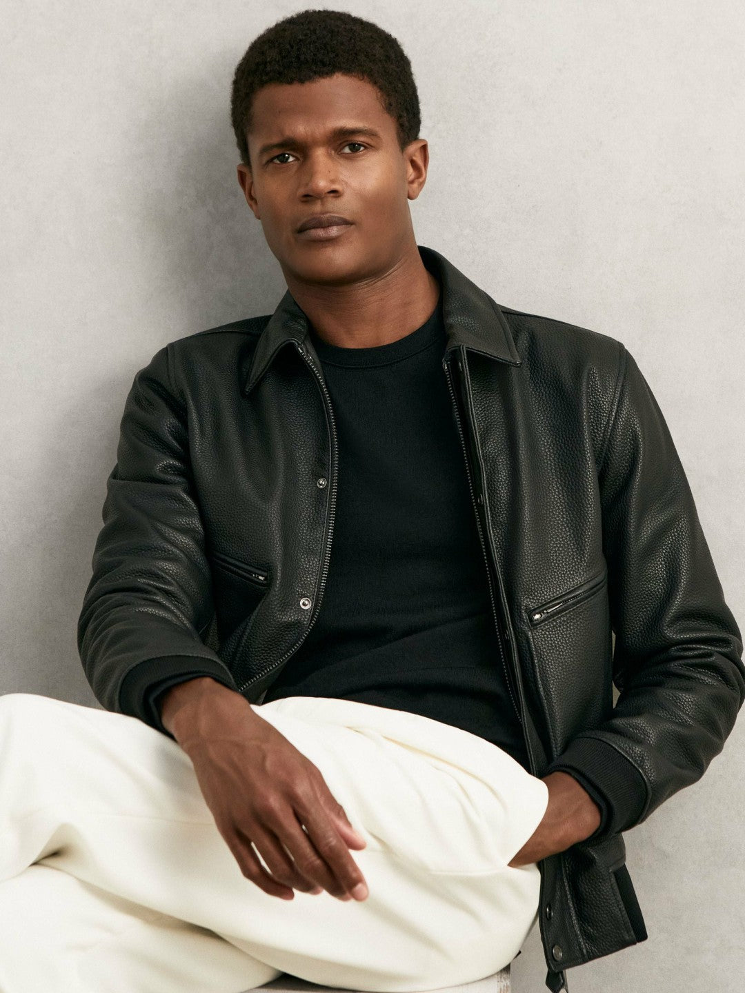 Grained Leather Zip Through Jacket in Black | Reiss Men Popular