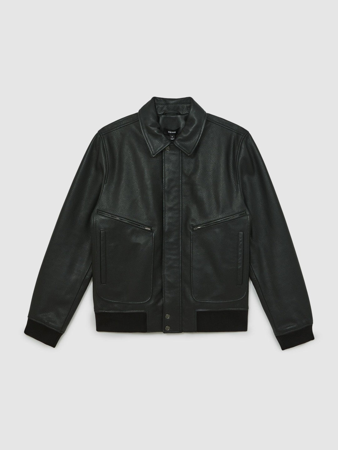Grained Leather Zip Through Jacket in Black | Reiss Men Popular