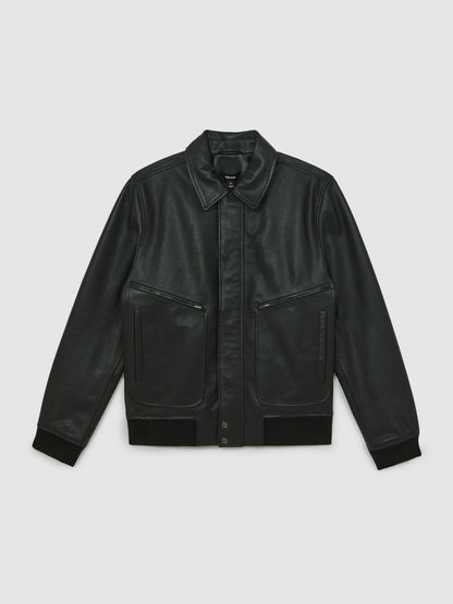 Grained Leather Zip Through Jacket in Black | Reiss Men Popular