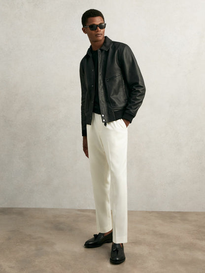 Grained Leather Zip Through Jacket in Black | Reiss Men Popular
