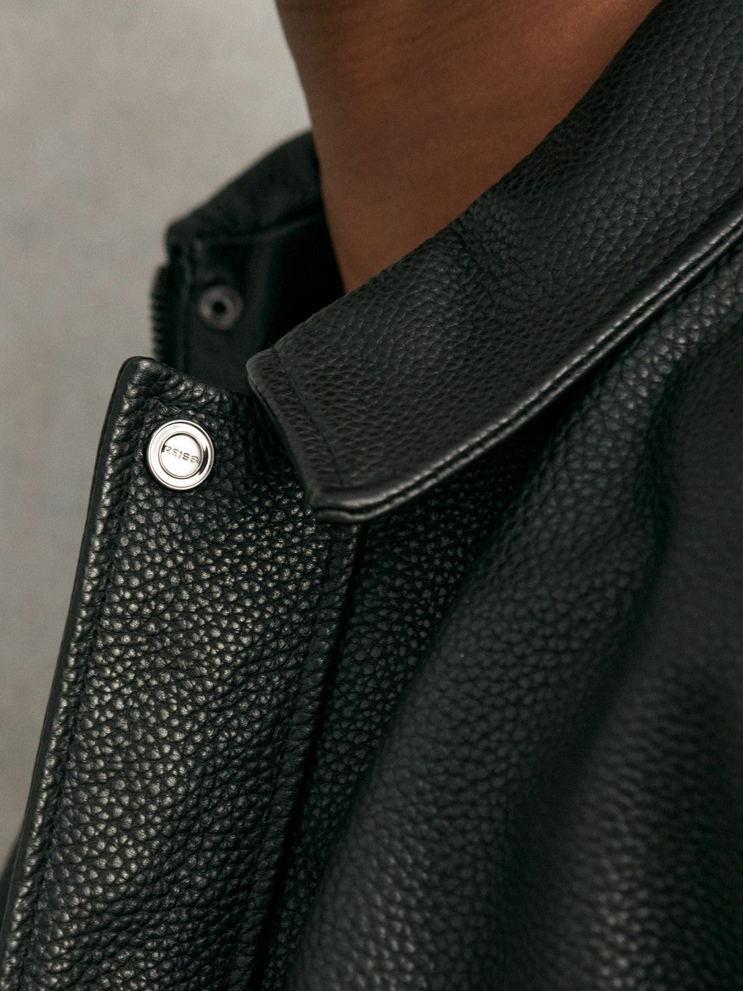 Grained Leather Zip Through Jacket in Black | Reiss Men Popular