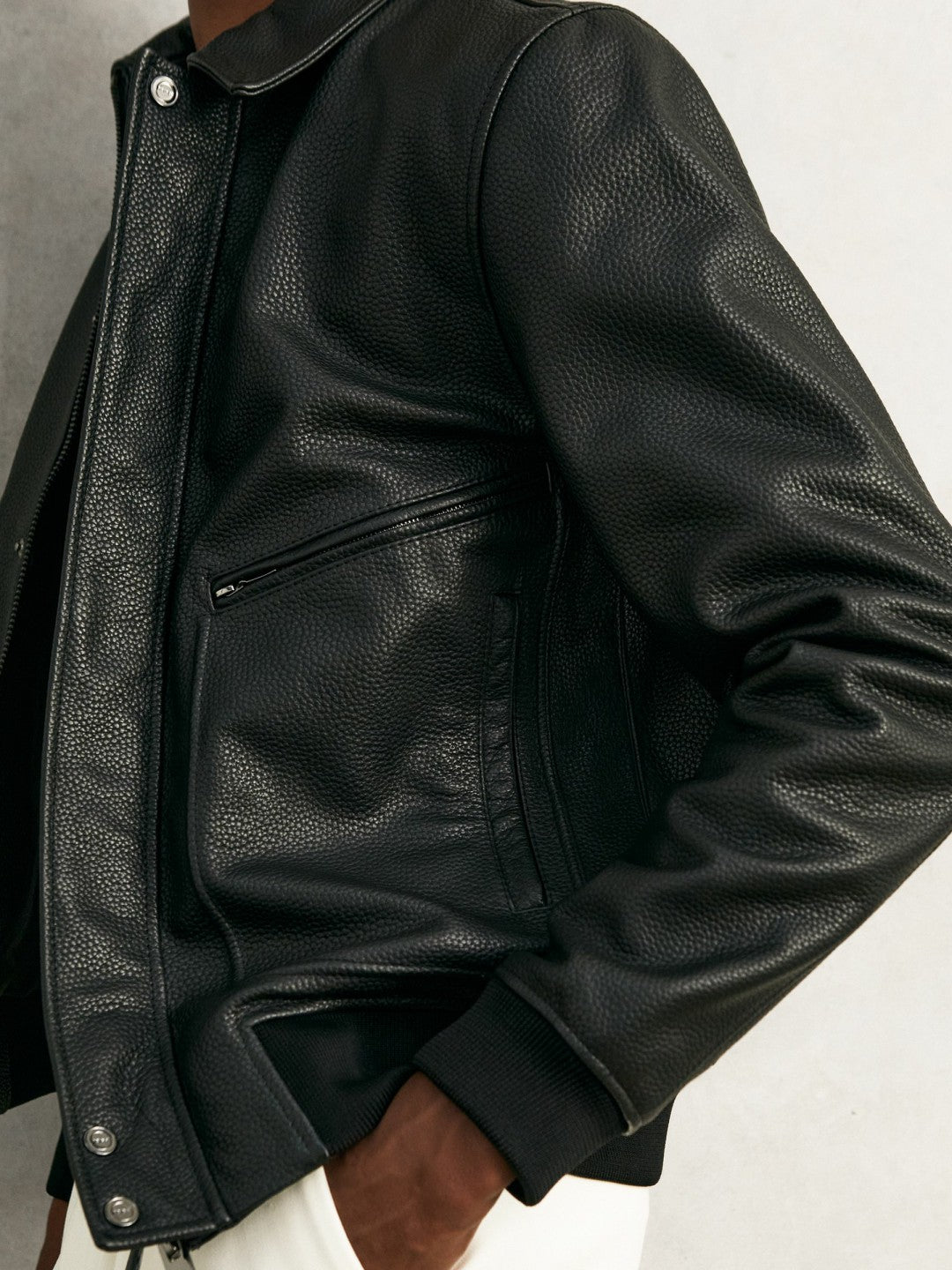 Grained Leather Zip Through Jacket in Black | Reiss Men Popular