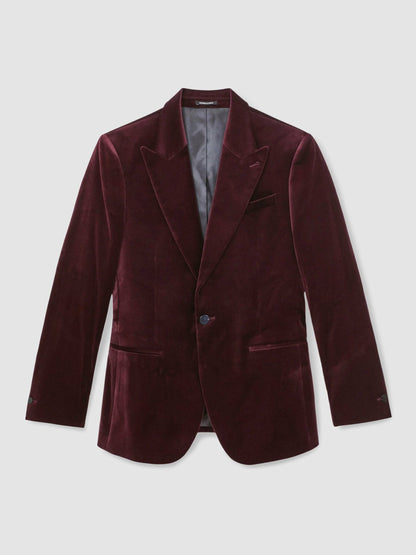 Single-Breasted Velvet Blazer Regular-Fit in Bordeaux | Reiss Men Trending