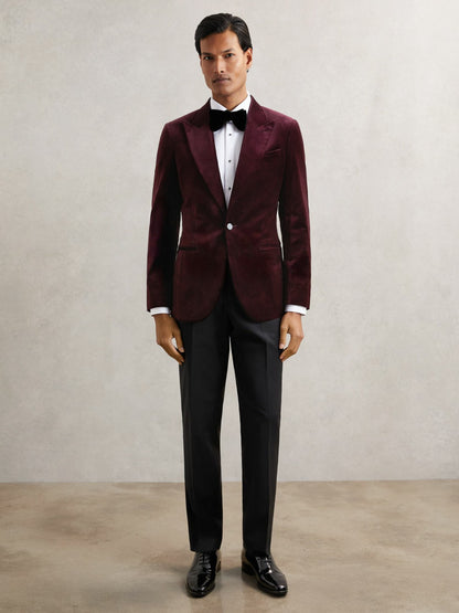 Single-Breasted Velvet Blazer Regular-Fit in Bordeaux | Reiss Men Trending