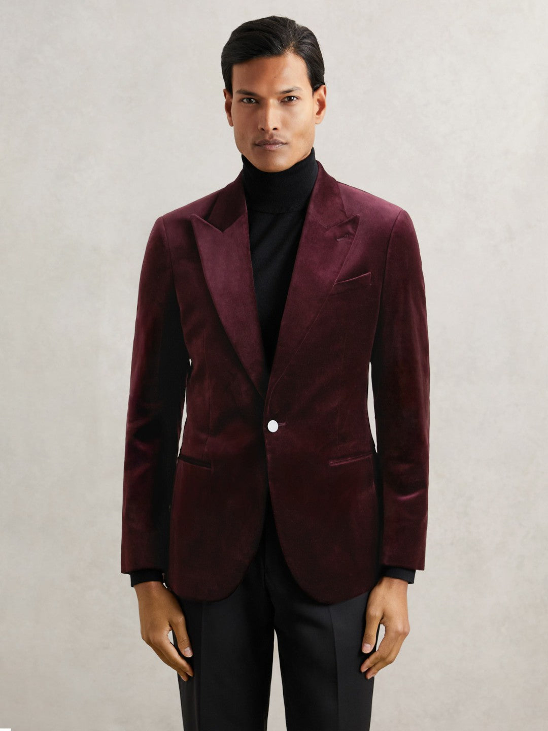 Single-Breasted Velvet Blazer Regular-Fit in Bordeaux | Reiss Men Trending