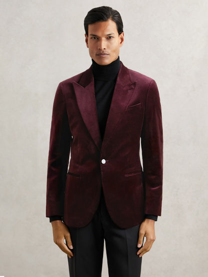Single-Breasted Velvet Blazer Regular-Fit in Bordeaux | Reiss Men Trending
