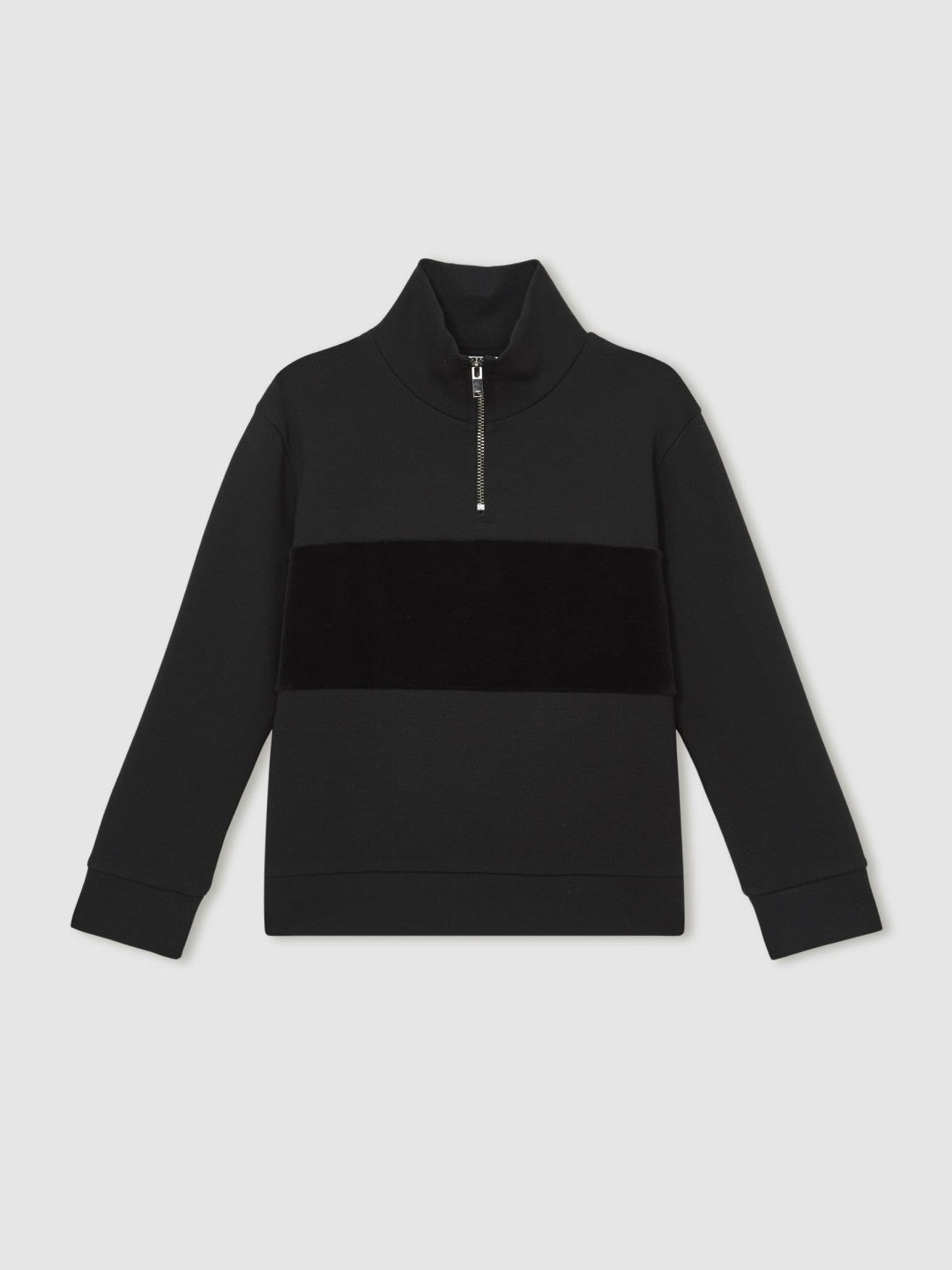 9-13 yrs Interlock Velour-Panel Zip Sweatshirt in Black | Reiss Children & Baby Recommended