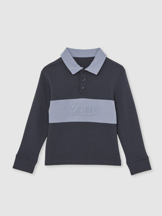 13-14 yrs Cotton Logo-Embroidery Rugby Polo Shirt in Airforce Blue/Navy Blue | Reiss Children & Baby Premium