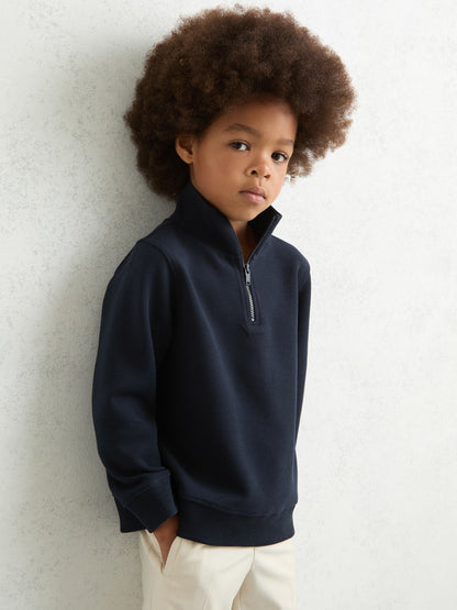 3-9 yrs Textured Half-Zip Sweatshirt with Cotton in Navy | Reiss Children & Baby Featured