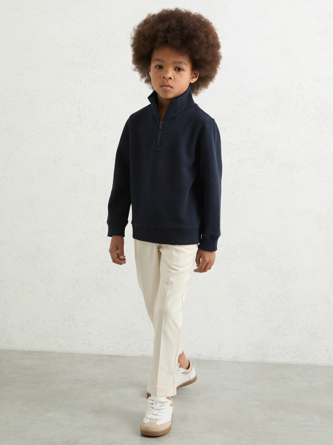 3-9 yrs Textured Half-Zip Sweatshirt with Cotton in Navy | Reiss Children & Baby Featured