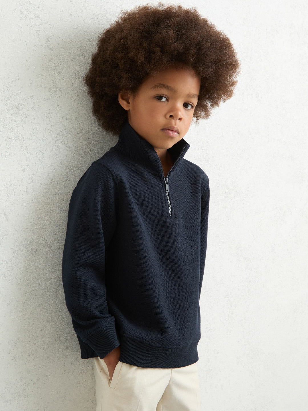 9-13 yrs Textured Half-Zip Sweatshirt with Cotton in Navy | Reiss Children & Baby Exclusive